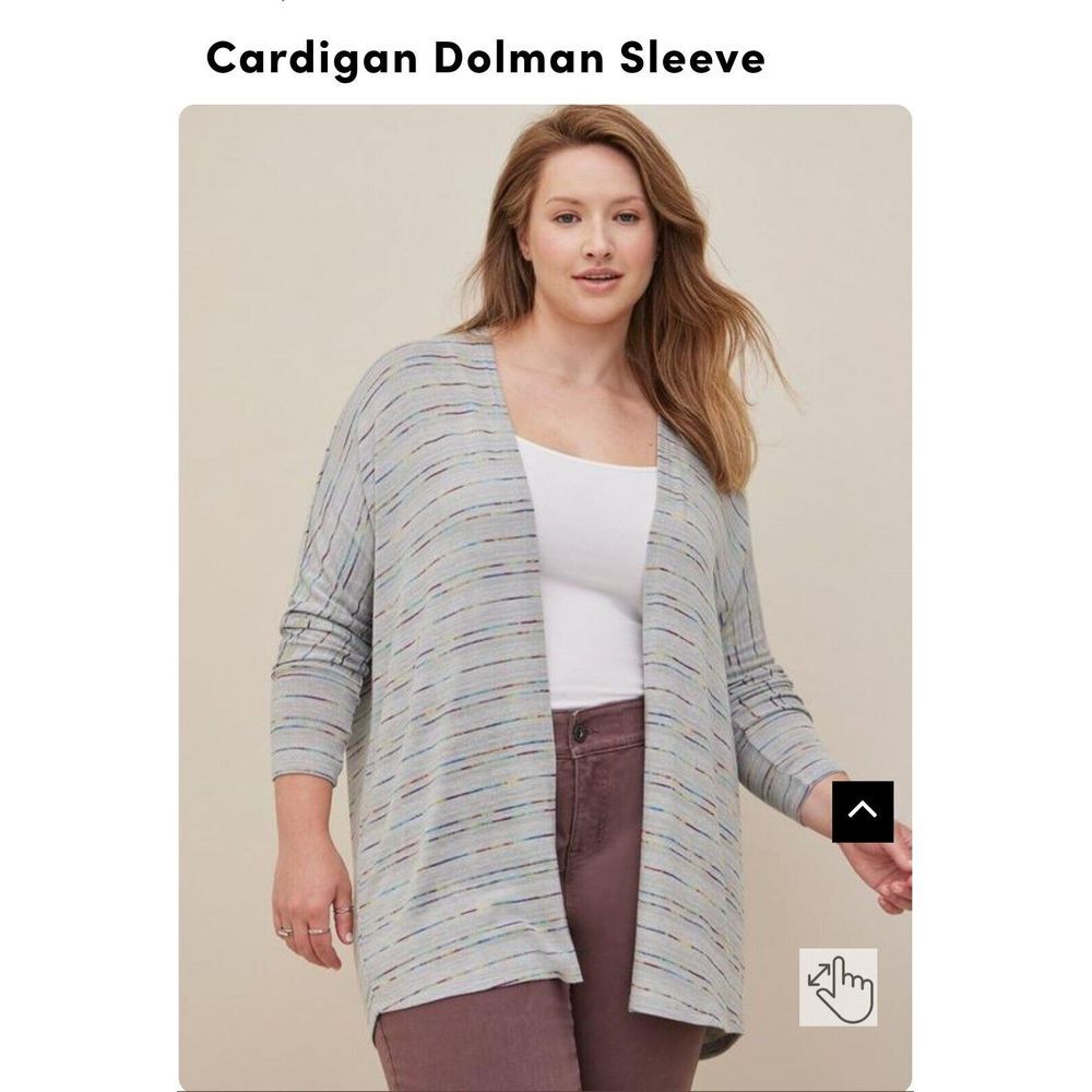 One Torrid White Multi Color Stripe 3/4 Sleeve Open Cardigan Sweater